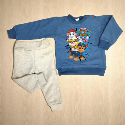 Conjunto infantil azul com estampado PAW PATROL e calças cinza claro