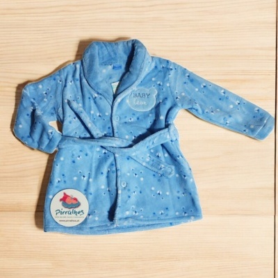 Casaco de bebê azul com padrão e texto BABY love