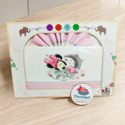 Jogo de cama para bebé rosa com bordado de personagem de desenho animado, caixa decorativa com elefantes