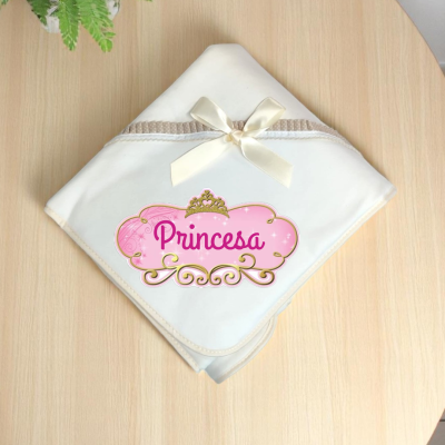 Toalha branca para bebê com design Princesa