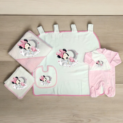 Conjunto de bebé com Minnie Mouse em rosa, branco e cinzento