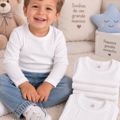 Camisola branca de malha canelada para criança