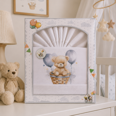 Caixa decorativa para bebé com estampas de ursinho e balões