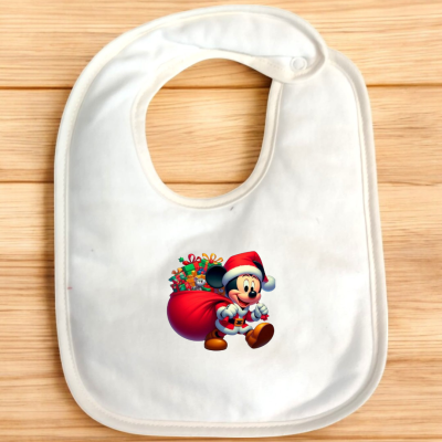 Babete branco com desenho do Mickey Mouse de Natal