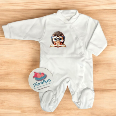 Macacão branco de bebé com estampa de ouriço de óculos