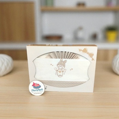 Caixa de tecido para bebé com estampa de coelho e embalagem quadrada com janela