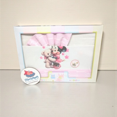 Conjunto têxtil de bebé com Minnie Mouse e urso em caixa multicolorida