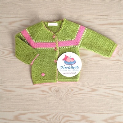 Casaco de malha verde e rosa para bebé