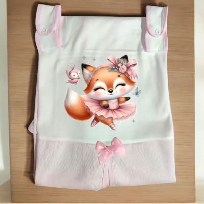 Manta para bebé com raposa bailarina e laço cor de rosa