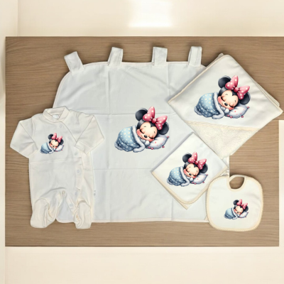Conjunto de roupa e acessórios para bebé com desenho da Minnie adormecida