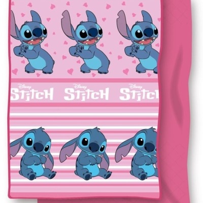 Cobertor cor-de-rosa com estampas do personagem Stitch da Disney