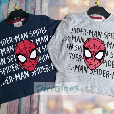 Dois sweatshirts infantis Homem-Aranha azul escuro e cinzento com rosto e texto Spider-Man.