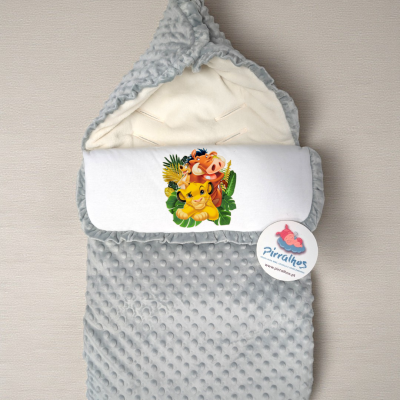 Saco de bebé cinzento com personagens do Rei Leão