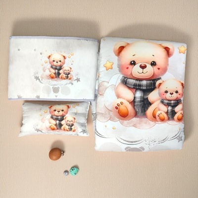 Conjunto de roupa de cama de bebé com ursinhos cor-de-rosa e estrelas amarelas