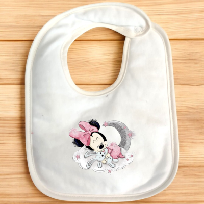 Babete branco com estampado da Minnie Mouse em rosa e cinzento