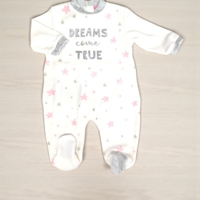 Macacão branco de bebé com estrelas e texto impresso
