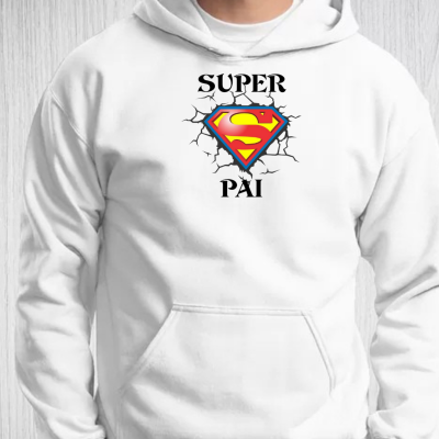 Sweatshirt branca com símbolo do Super-Homem e texto SUPER PAI