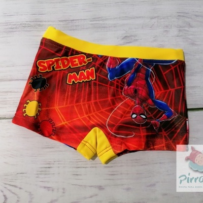 Calções de banho Homem-Aranha vermelhos com detalhes amarelos e azuis