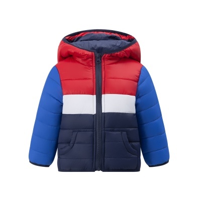 Casaco infantil acolchoado colorido com capuz e fecho de correr