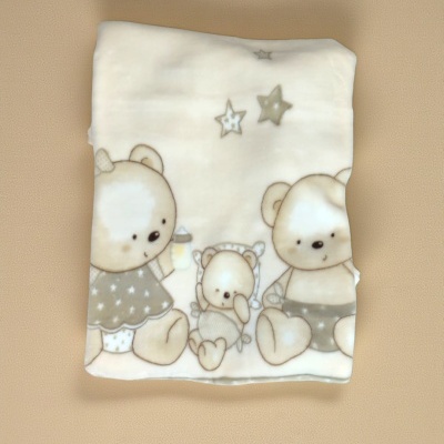 Cobertor branco com ursinhos e estrelas em bege e cinza