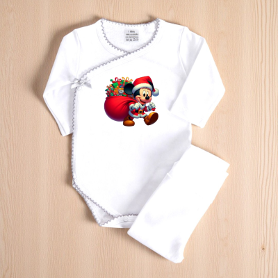 Body branco para bebé com estampa do Mickey Natal