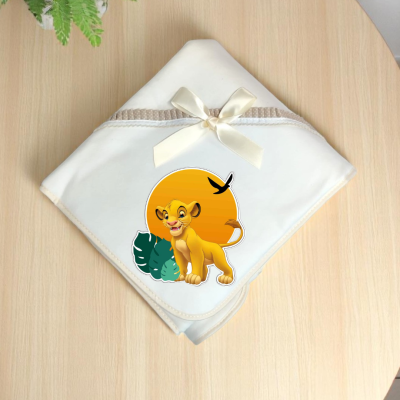 Manta branca com laço creme e estampa do Simba do Rei Leão