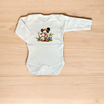 Body de bebé branco com estampa do Mickey Mouse explorador