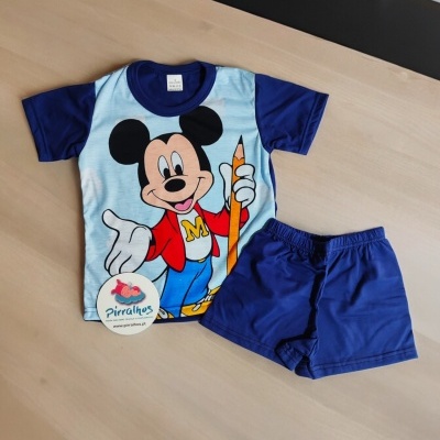 Conjunto infantil de t-shirt com estampa do Mickey Mouse e calções azuis escuros