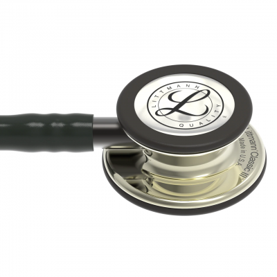 Auscultador stethoscope preto e metálico com inscrições