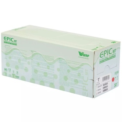 Caixa branca de luvas cirúrgicas EPIC MT com texto verde