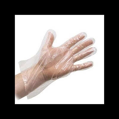 Mão com luva descartável transparente