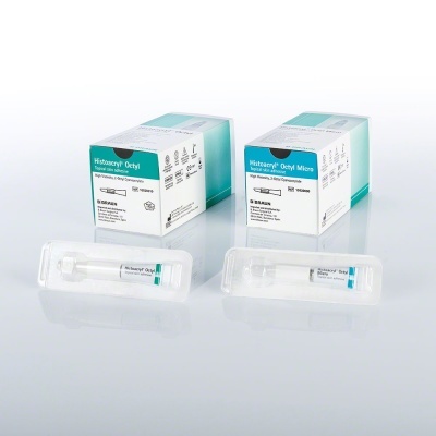 Caixas de Histacryl Octyl e Histacryl Octyl Micro com seringas transparentes