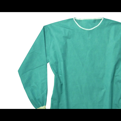 Bata médica verde de mangas compridas com gola e punhos brancos