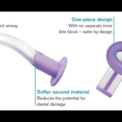 Dispositivo médico rígido branco com ponta roxa e codificação por cores