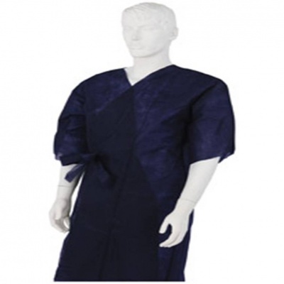 Bata médica azul escura com manga curta e fecho lateral