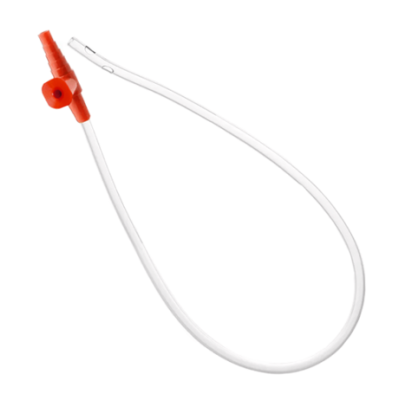 Tubo flexível branco com válvula vermelha em plástico rígido