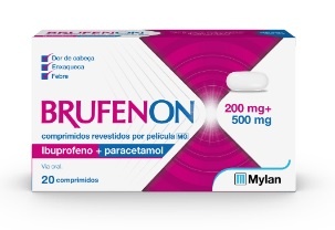 Embalagem de BrufenON, comprimidos revestidos ibuprofeno + paracetamol