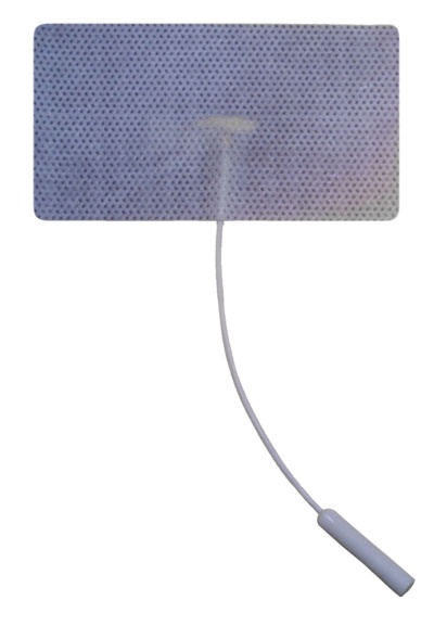 Eletrodo retangular cinzento com cabo branco para tens