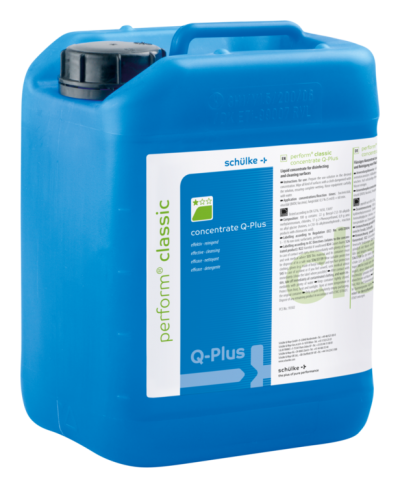 Recipiente azul com detergente Perform Classic Q-Plus.