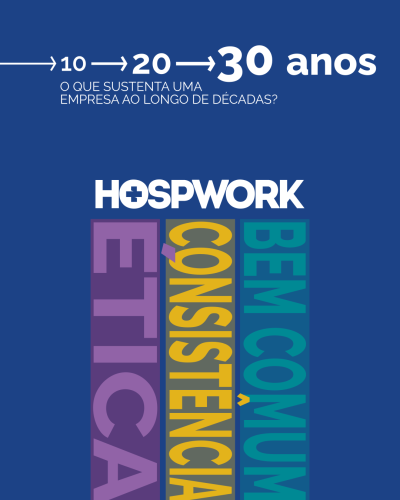 Texto em fundo azul com os números 10, 20, 30 anos e palavras Ética, Consciência, Bem Comum em colunas coloridas
