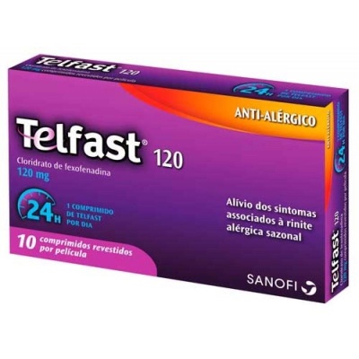 Embalagem do medicamento Telfast 120 mg anti-alérgico