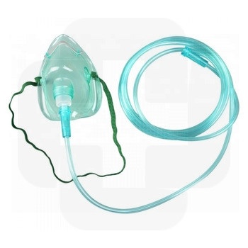 Máscara de oxigénio transparente e tubo flexível azul claro