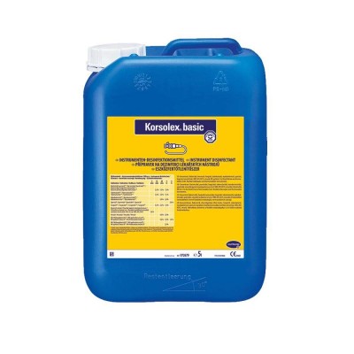 Recipiente azul de plástico com produto de limpeza Korsolex basic