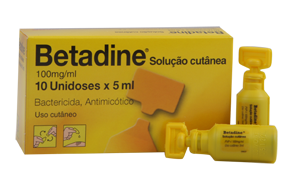 Betadine Solução cutânea, 10 unidoses x 5 ml com frascos amarelos