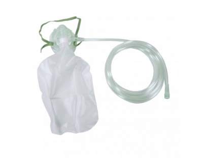 Máscara de oxigénio transparente com bolsa e tubo plástico