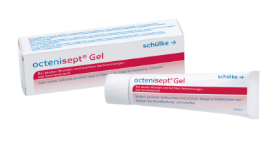 tubo de gel octenisept com embalagem de papelão