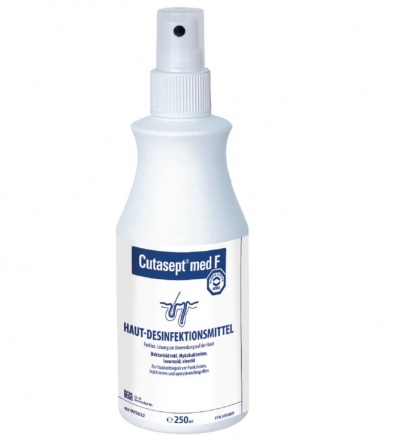 Frasco branco de spray Cutasept med F para desinfeção de pele