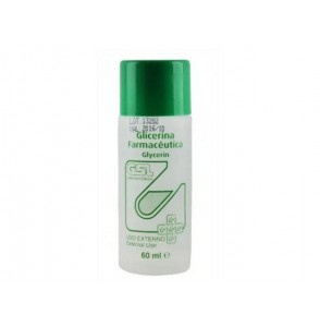 Frasco branco com tampa verde de glicerina farmacêutica de 60 ml