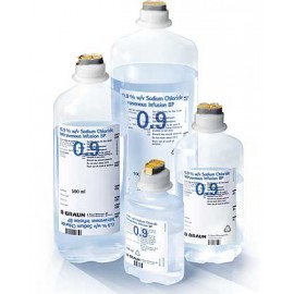 Frascos transparentes de solução salina 0.9% em vários tamanhos