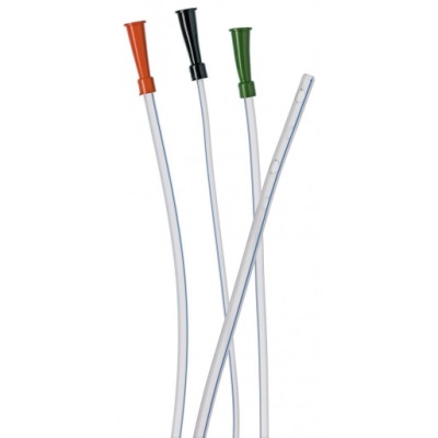 Quatro sondas com tubos flexíveis transparentes e pontas coloridas, incluindo marcações azuis numeradas numa das sondas.